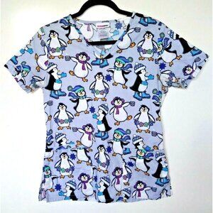 ScrubStar Nurses Shirt Penguins scrub top XS Penguin Lovers Cotton short sleeve